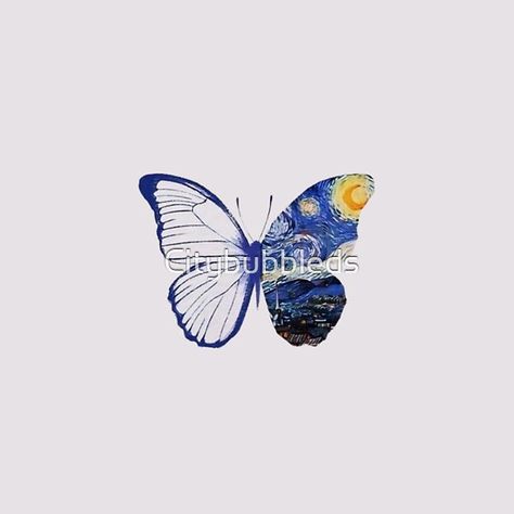 Butterfly van gogh starry night tattoo design by Citybubbleds | Redbubble Van Gogh Starry Night Tattoo, Starry Night Tattoo, Van Gogh Tattoo, Butterfly Tattoo Design, Night Tattoo, Butterfly Tattoo Designs, Starry Night Van Gogh, Cat Mat, Journal Gift