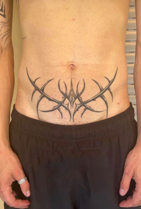 #cyberpunk #tribaltattoo Waist Tattoos Men, Pelvis Tattoo, Waist Tattoos, Minimal Tattoo Design, Envy Clothing, Tattoo Outline Drawing, Geometry Tattoo, Tattoo People, Scorpion Tattoo