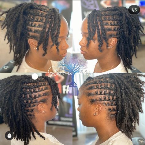 Womens Short Loc Styles, Dreadlocks Cornrows Dreads, Loc Styles Medium Half Up Half Down, Women Lock Styles, Shorts Locs Styles, Short Loc Styles For Women Summer, Style For Short Dreadlocks, Loc Styles Down Do, Styling Short Dreadlocks For Women