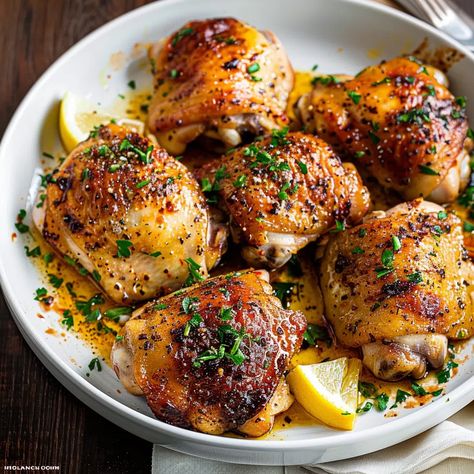 Baked Chicken Thighs Recipe - elianarecipes.com Best Cabbage Rolls Recipe, Juicy Oven Baked Chicken, Dressing Casserole, Air Fryer Recipes Chicken Breast, Crispy Baked Chicken Thighs, Everyday Dinners, Oven Baked Chicken Thighs, Juicy Baked Chicken, Chicken Wing Recipes Baked