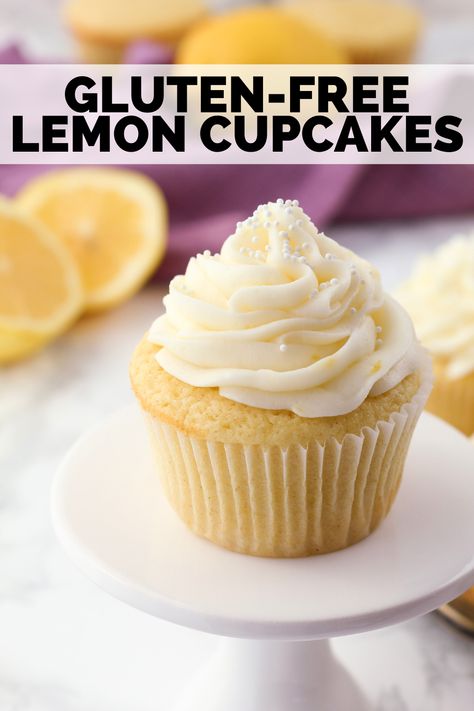 Gluten Free Lemon Blueberry Cupcakes, Gluten Free Lemon Cupcakes Easy, Gluten Free Desserts Cupcakes, Gf Lemon Cupcakes, Gf Df Cupcakes, Gluten Free Lemon Muffins, Gluten Free Cupcake Recipes, Gluten Free Vanilla Cupcakes, Gluten Free Lemon Cupcakes