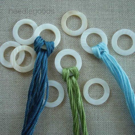 round THREAD RINGS mother of pearl embroidery floss organizer or storage by needlegoods on Etsy https://www.etsy.com/listing/221180360/round-thread-rings-mother-of-pearl Diy Embroidery Floss Organizer, Embroidery Floss Storage, Floss Organizer, Cross Stitch Floss, Thread Organization, Yarn Organization, Yarn Embroidery, Thread Storage, Pearl Embroidery