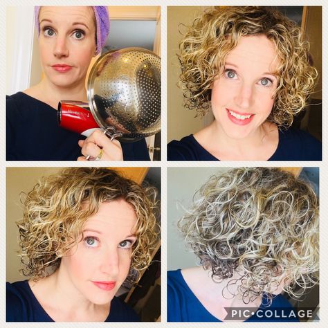 Strainer and blow dryer hack for curls. Get curlier, bouncier curls using a strainer and blow dryer! Diy Curls, Wig Head, Curl Hair, Bouncy Curls, Blow Dryer, Curled Hairstyles, Hair Dryer, Curly Hair, Christmas Bulbs