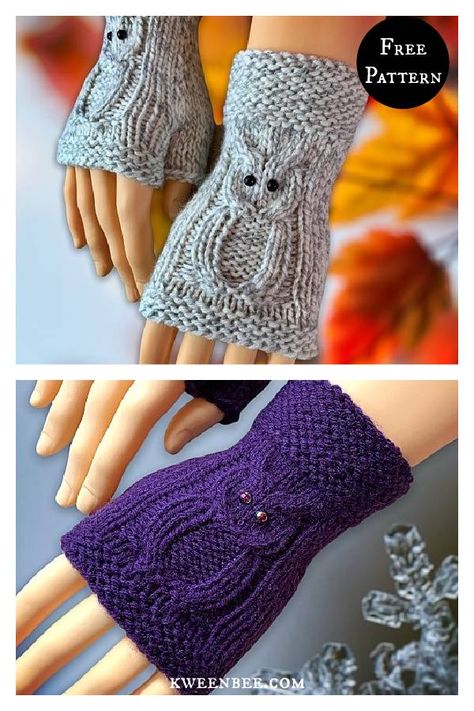 5 Owl Fingerless Gloves Free Knitting Pattern Gloves Pattern Knitted, Wrist Warmers Knitting Pattern, Knitting Fingerless Gloves, Fingerless Mitts Knit, Owl Knitting Pattern, Fingerless Mittens Pattern, Handmade Gloves, Knitting Gloves Pattern, Fingerless Gloves Knitted Pattern