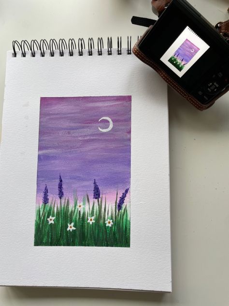 lavender sunset painting Lavender Sunset, Moon Painting, Sky Painting, Autumn Painting, Sunset Painting, Painting Art Projects, Lavender Color, Painting Art, Painting On Wood