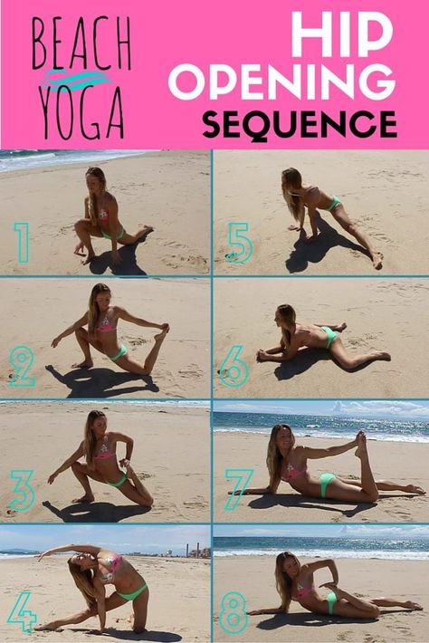 Beach Yoga Sequence, Stretches Yoga, Hip Opening Yoga, Beginner Workout At Home, Beginner Yoga Workout, Beautiful Yoga Poses, Yoga Tutorial, Yoga Barre, Hip Stretches