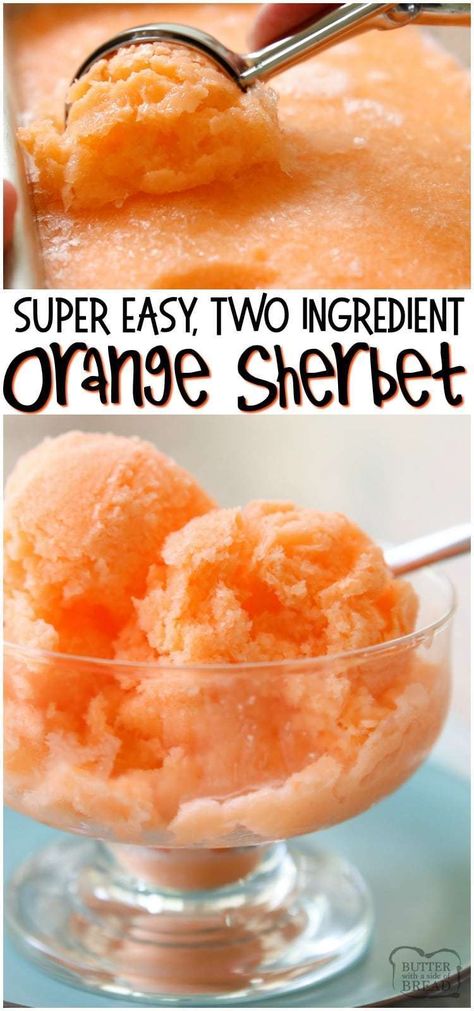 Quick & Easy Orange Sherbet recipe made with just 2 ingredients! Sweet Orange Sherbet perfect for a hot summer day. Orange Sherbet Ice Cream, Orange Sherbet Recipe, Sherbet Ice Cream, Sherbet Recipes, Frozen Treats Recipes, Orange Sherbert, Ice Cream Maker Recipes, Easy Ice Cream, Homemade Ice Cream Recipes