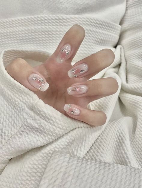 Korea Nail, Unique Nail Art, Asian Nails, Korean Nails, Gel Nails Diy, Minimal Nails, Casual Nails, Blush Nails, Almond Nails Designs