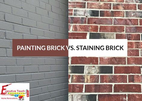 Brick House Staining, Painting Chimney Brick Exterior, Wood Stain On Brick, Brick Update Exterior, Painting Vs Staining Brick, Update Exterior Brick, Red Brick Transformation, Paint Brick Black Exterior, Staining Brick House Exterior