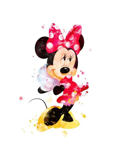 Minnie Mouse Art, Disney Watercolour, Mouse Watercolor, Minnie Mouse Birthday Cakes, Disney Clipart, Mouse Art, Cake Kids, Birthday Wall, Painting Tattoo