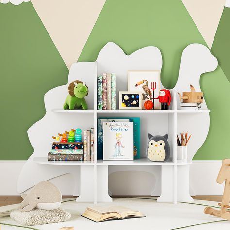 PRICES MAY VARY. Versatile Storage Space: This kids book shelf sufficient storage space for organizing children's books, toys, and souvenirs; encourages children to develop a good habit of organizing and tidying Cute Appearance: The children's bookshelf features diverse animal and plant shapes; it offers both visual appeal and practical functionality; suitable for kids room, play area, nursery, bedroom, and living room Safety and Stability: This tree bookshelf for kids is made of engineered wood Toddler Bookshelf Ideas, Toddler Toy Storage Ideas, Toddler Book Shelf, Toddler Dinosaur Room, Bookshelf And Toy Storage, Baby Dinosaur Nursery, Toddler Toy Storage, Baby Bookshelf, Bookshelf For Kids