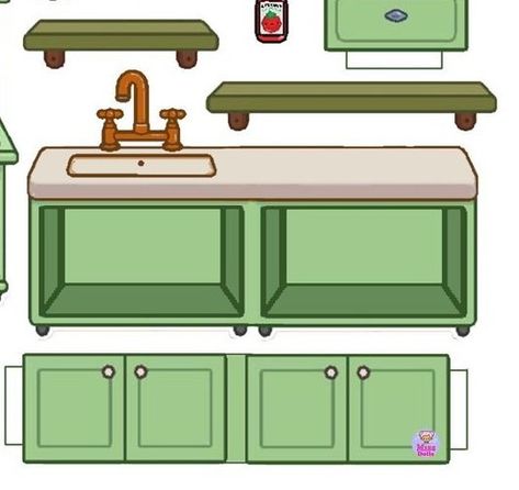 Paper Duck Kitchen, Space Icons, Duck House, Paper Dogs, Paper Duck, Dollhouse Printables, Paper Doll House, Doll House Crafts, Kitchen Paper