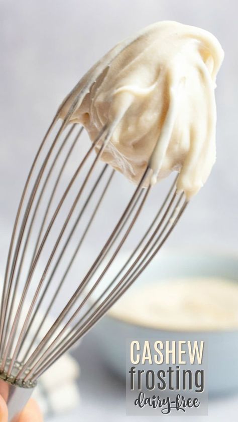 This vegan frosting is made with cashews, coconut oil, agave nectar, and a bit of powdered sugar for a delectable, dairy-fee frosting.  Use it on cupcakes or frost your favorite layered cake with this rich and creamy cashew frosting.  Vegan recipe include both vanilla and cream cheese flavors. #veganfrosting #vegandessert #cashews #vegancake #agavenectar #cashewfrosting Cashew Cream Frosting, Cashew Frosting Recipe, Cake Frosting Ideas, Cream Cheese Flavors, Vegan Frosting Recipe, Vegan Cake Frosting, Dairy Free Icing, Cake Cinnamon Rolls, Cashew Frosting