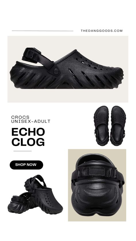 Elevate Your Style with super comfy Crocs Unisex-Adult Echo Clogs! Crafted from 100% Croslite and featuring an Ethylene Vinyl Acetate sole, these clogs offer a roomy fit. For a 1.5-inch height boost, size down for a taller stance. Experience iconic comfort with Croslite construction, LiteRide footbed, and heel pad. Easy to clean and backed by a 90-day warranty, these clogs blend fashion and function effortlessly. #ElevateWithEchoClogs Echo Crocs Outfit, Crocs Echo Clog, Echo Clog, Crocs Echo, Crocs Outfit, Mule Clogs, Clogs, Fashion Inspo, Shop Now