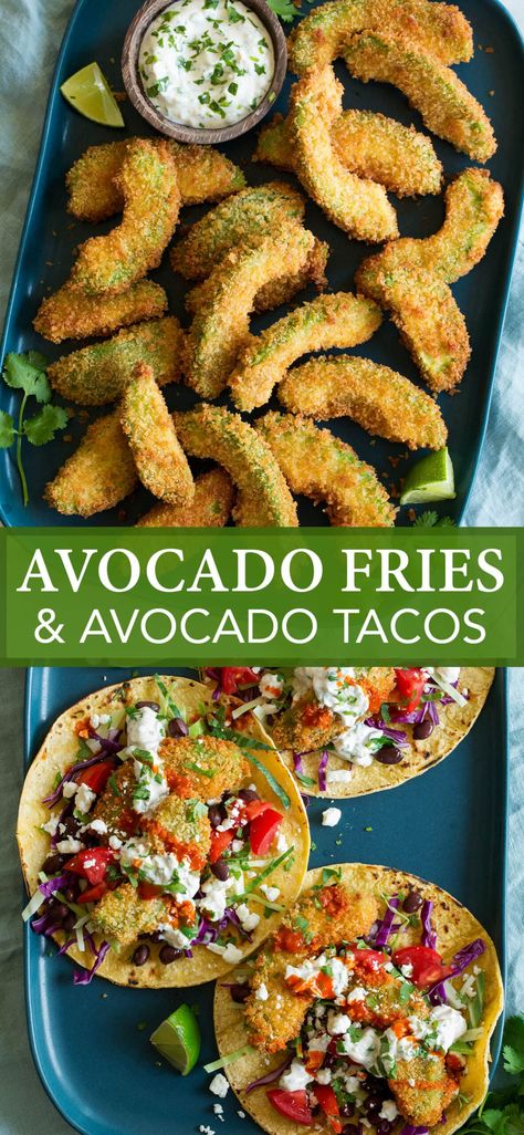 Baked Avocado Tacos, Vegan Fried Avocado, Fried Avacodo Fries, Avocado Dishes Easy, Fried Avacado Recipes, Crispy Avocado Fries, Fried Avacodo Taco, Breaded Avocado Slices, How To Use Avacodos