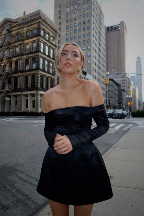 Hey Muse, Hailey Bieber called she wants her dress back! A timeless classic designed for those cocktail evenings or girls brunch.. you choose! Hailey Bieber Black Dress, Odd Muse, Drip Fits, Holiday Soiree, Girls Brunch, Bardot Dress, Black Satin Dress, Dress Back, Mini Dress Black