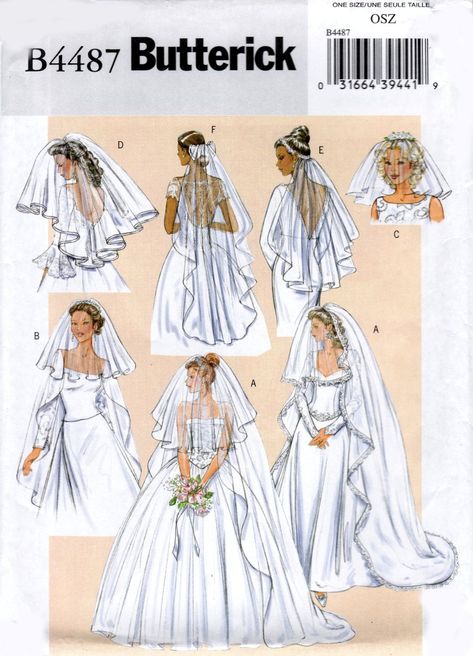 Butterick+B4487+4487+Misses+Womens+Bridal+Veil+Sewing+Pattern+Sizes+OSZ Veil Pattern, Vintage Wedding Dress Pattern, Bridal Sewing Patterns, Lace Trimmed Veil, Lace Back Dresses, Veil Styles, Wedding Bridal Veils, Wedding Dress Patterns, Butterick Pattern