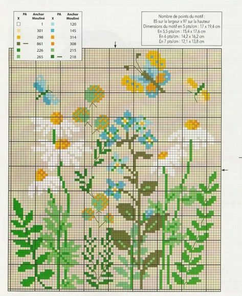 Cross Stitch Border Pattern, Floral Cross Stitch Pattern, Tiny Cross Stitch, Nature Cross Stitch, Pola Kristik, Cross Stitch Patterns Flowers, Stitch Cartoon, Cross Stitch Borders, Flowers And Butterflies