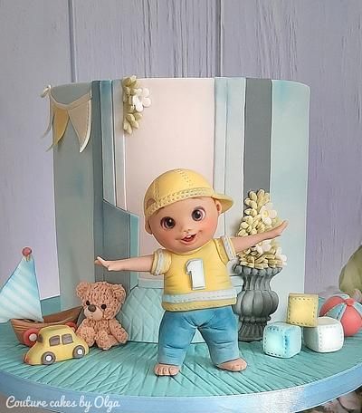 Baby boy - Cake by Couture cakes by Olga First Step Cake, Baby First Step Cake, Girly Birthday Cakes, 1st Bday Cake, Animal Birthday Cakes, Baby First Birthday Cake, Minnie Mouse Pictures, Baby's First Step, Couture Cakes