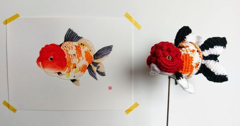 Mingle Doll Crocheted a Fancy Oranda Goldfish! #fish #amigurumi #crochet #MingleDoll #oranda #goldfish Crocheted Fish, Oranda Goldfish, Fancy Goldfish, Goldfish Art, Crochet Fish, Easy Crochet Animals, Crochet Teddy Bear Pattern, Crochet Teddy Bear, Crochet Teddy