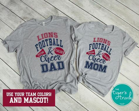 Have a ball while celebrating your favorite team or player with our fun, personalized gear! Football And Cheer Mom, Gymnastics Gear, Cheer Dad Shirts, Football Players Names, Cheerleading Shirts, Cheer Shirt, Mascot Shirt, Pyramid Scheme, Competitive Cheer