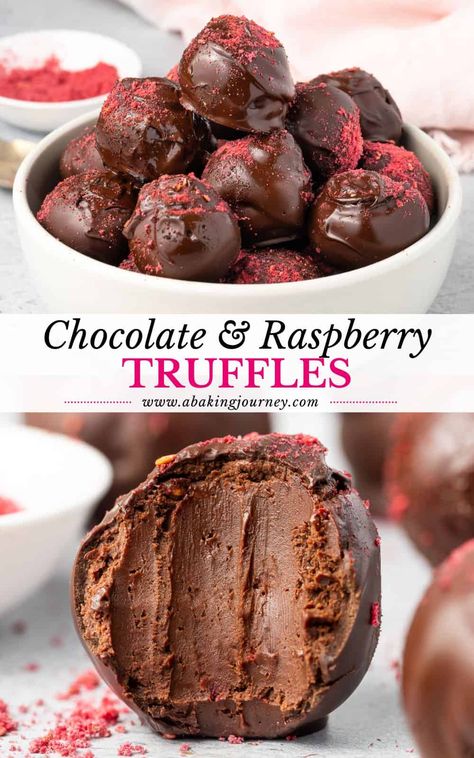 These decadent no bake Dark Chocolate Raspberry Truffles are super easy to make with 4 ingredients only. They make the perfect sweet treat for a special occasion like Valentine's Day or edible gift for the Holidays. Baileys Chocolate Truffles, Dark Chocolate Raspberry Truffles, Chocolatier Recipes, Blueberry Truffles, Truffle Ideas, Orange Truffles Recipe, Cherry Truffles, Gourmet Truffles, Chocolate Raspberry Truffles