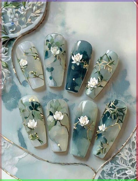 Blue Green Nails Designs, Mint Green Nails, Green Nail Designs, Cute Spring Nails, Pretty Gel Nails, روتين العناية بالبشرة, Spring Nail Art, Fall Nail Art, Spring Nail