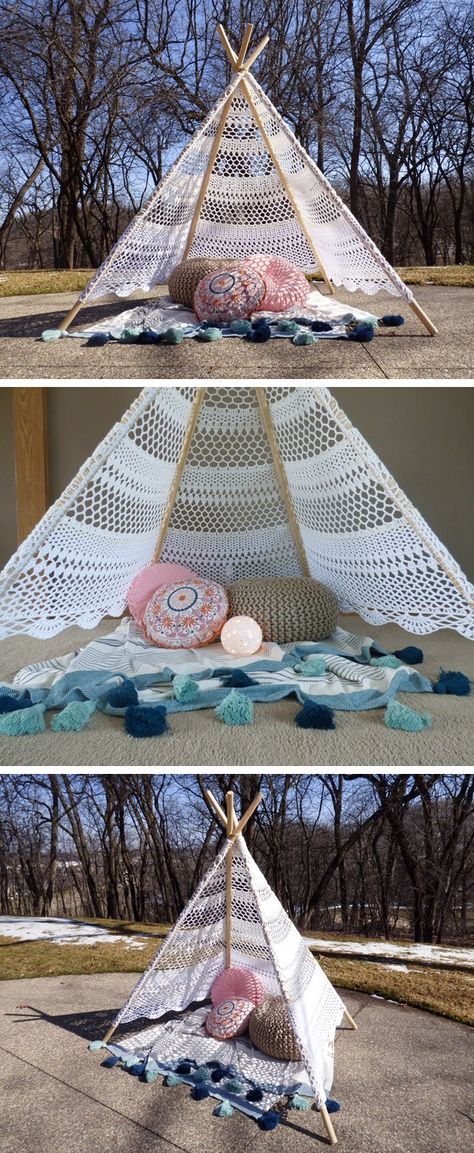 Lace Teepee Crochet Pattern – Crochet Crochet Teepee, Teepee Pattern, Lace Teepee, Tipi Tent, Crochet Belt, Crochet Curtains, Vogue Knitting, Crochet Summer, Bead Stitching