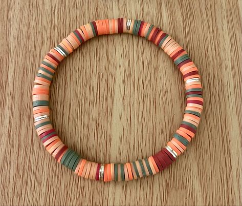 #autumn #fall #beadedbracelet Fall Clay Bead Bracelet Ideas, Polymer Clay Bead Bracelet, Fall Bracelets, Heishi Bead Bracelet, Bracelet Business, Clay Bracelets, Heishi Bracelet, Bead Inspiration, Yarn Bracelets