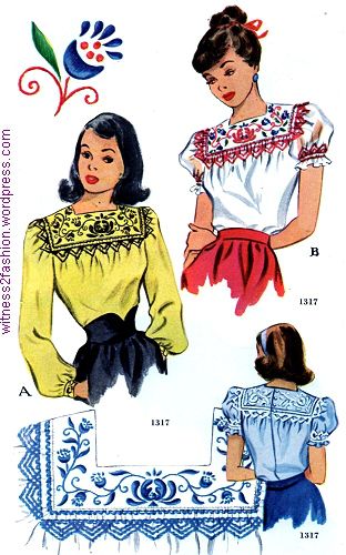 Peasant Blouses, 1940’s to 1950’s | witness2fashion Peasant Blouses Pattern, Smocking Embroidery, Mexican Peasant Blouse, 40s Blouse, Istoria Modei, Ski Clothes, Smocked Blouse, Fashion 1940s, Smocked Clothes