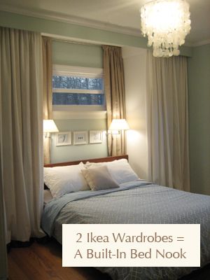 Ikea Wardrobe Storage, Built In Bedroom Cabinets, Ikea Bedroom Furniture, Ikea Bedroom Storage, Storage Hacks Bedroom, Bedroom Built Ins, Kids Bedroom Storage, Sleeping Nook, Bed Nook