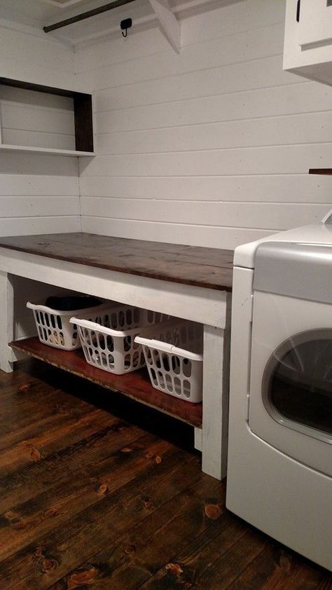 Basement Laundry Room Makeover, Modern Farmhouse Laundry Room, Room Storage Diy, Basement Laundry Room, Basement Laundry, Farmhouse Laundry, Laundry Room Shelves, Laundry Room Ideas, Farmhouse Laundry Room