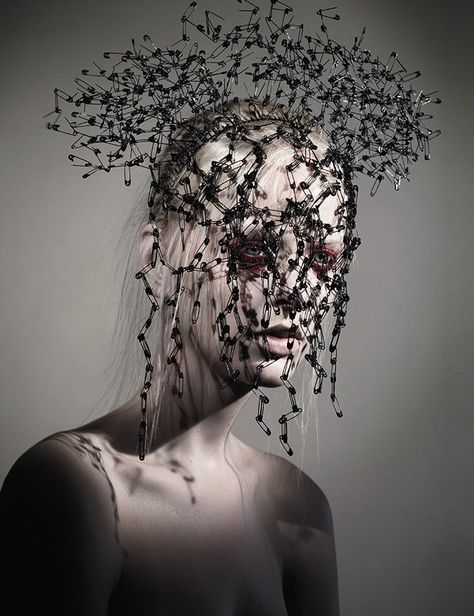 Eiko Ishioka, Body Adornment, Dark Fashion, Hair Art, Safety Pin, Headdress, Bob Hairstyles, Wearable Art, Headpiece