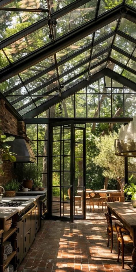 Greenhouse Kitchen, Home Decor Apartment, Greenhouse Ideas, Backyard Greenhouse, Garden Oasis, Garden Studio, Home Decorating Ideas, Forest House, Dream House Decor