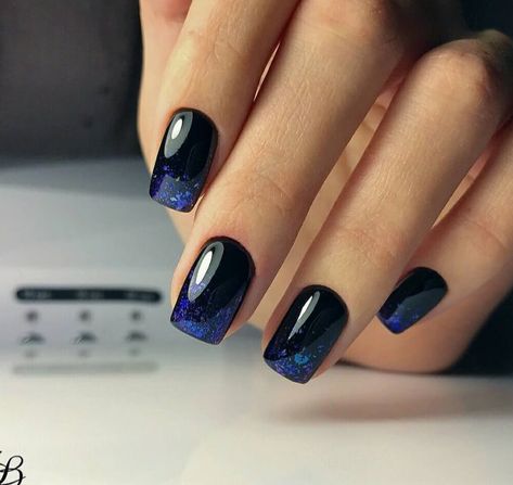 Short Nails Navy Blue, Blue Nails Acrylic Design, Matte Blue Nails, Blue Nails Acrylic, Black And Blue Nails, Dark Nail Art, Blue And Silver Nails, Long Gel Nails, Unghie Sfumate