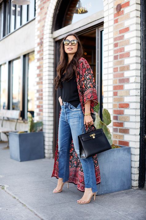 Look Kimono, Look Hippie Chic, Kimono Outfits, Abbot Kinney, Kimono Outfit, Mode Kimono, Mode Abaya, Mode Boho, Mode Chic