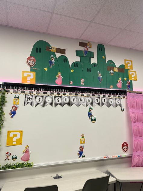 Super Mario Bros Classroom Theme, Mario Classroom Theme, Mario Classroom, Super Mario Room, Mario Room, Mario Theme, School Organisation, Elementary Classroom Decor, Theme Classroom