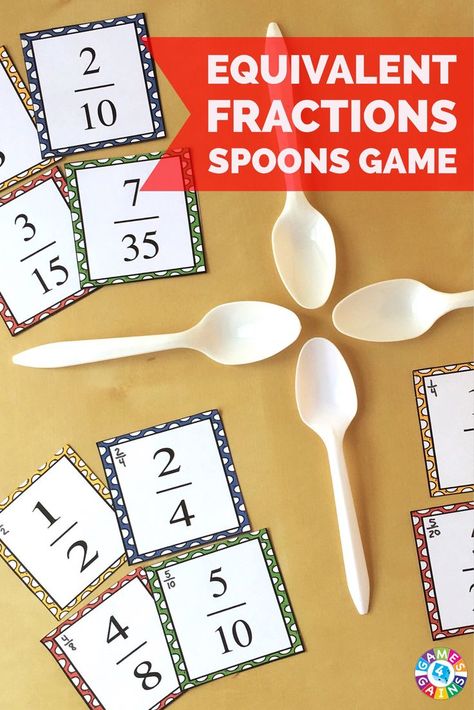 This FREE equivalent fractions game is so much fun for students, and it really helps them solidify this skill! Adding Fractions Game, 4th Grade Games, Spoons Game, Equivalent Fraction Games, Equivalent Fractions Activities, Math Basics, Letter Learning, 3rd Grade Activities, Core Ideas