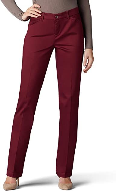 Lee Women's Flex Motion Regular Fit Straight Leg Pant at Amazon Women’s Clothing store Slouchy Pants, Straight Leg Pant, Red Fits, Slim Fit Pants, Type Of Pants, Pair Of Pants, Amazon Women, Work Casual, Jeans Straight Leg