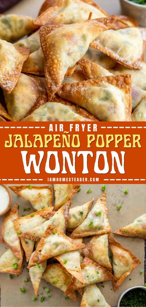 Appetizers With Cream Cheese, Jalapeno Popper Wontons, Wonton Wrapper Recipes Appetizers, Wonton Appetizer Recipes, Jalapeno Wonton Poppers, Wonton Appetizers, Wonton Wrapper Recipes, Wonton Recipes, Jalapeno Recipes