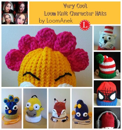 Loom Knit Character Hats Patterns Free Loom Knitting Patterns Hat, Loom Knitting Patterns Hat, Knit Loom, Round Loom Knitting, Circle Loom, Loom Hats, Loom Knitting Tutorial, Addi Knitting Machine, Loom Knit Hat