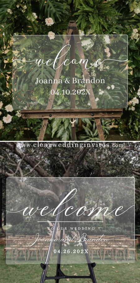 Budget-friendly Acrylic Glass Wedding Signs with Trendy Style – Clear Wedding Invites Glass Signs Wedding, Welcome Acrylic Wedding Sign, Diy Welcome To Our Wedding Sign, Clear Wedding Signs, Wedding Signs For Reception Diy, Diy Wedding Signs Acrylic, Wedding Welcome Sign Acrylic, Mirror Wedding Signs, Acrylic Wedding Welcome Sign