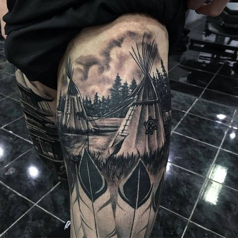 Tipi Tattoo, Native Indian Tattoos, Native American Tattoo Designs, Leg Tattoo Ideas, Catrina Tattoo, Native American Tattoo, American Indian Tattoos, Wolf Tattoo Sleeve, Native American Tattoos