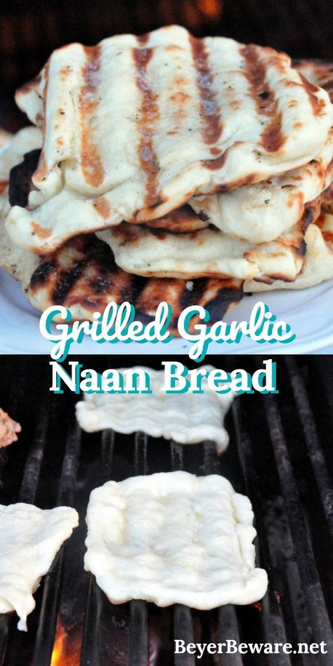 One of our favorite things in the summer is grilled garlic naan bread recipe. It is an easy to make yeast bread and cooks quickly on the grill. Grill Bread Recipes, Indian Food On Blackstone, Bread On The Grill, Grilled Bread Recipes, Garlic Naan Bread Recipe, Grill Bread, Garlic Naan Bread, Chicken Indian, Naan Bread Recipe