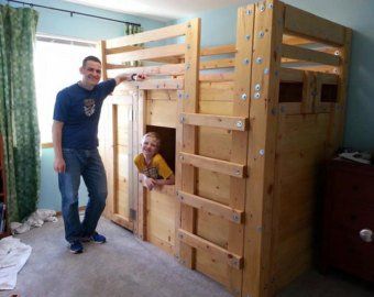 PalmettoBunkBeds on Etsy Bunk Bed Fort, College Loft Beds, Queen Loft Beds, Bed Fort, Bunk Bed Plans, Loft Bed Plans, Diy Bunk Bed, Murphy Bed Plans, Cool Bunk Beds