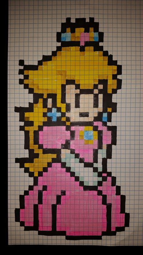 Princess Peach Pixel Art Grid, Princess Peach Pixel Art, Peach Pixel Art, Cute Pixel Art Kawaii, Pixel Peach, Cartoon Pixel Art, Pixel Art Cartoon, Pixel Art Mario, Grille Pixel Art