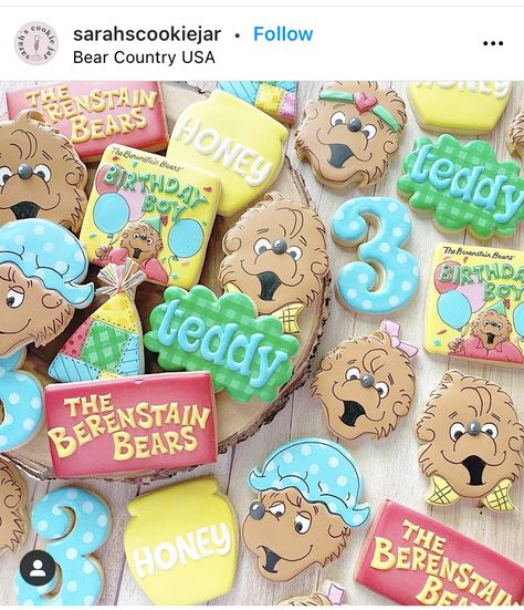 Berenstain Bears Party, Bernstein Bear, 3rd Birthday Boys, Teddy Bear Birthday, Bear Birthday Party, Berenstain Bears, Bear Cookies, Bear Party, Bear Birthday