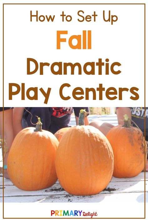 Create fun dramatic play centers for fall to keep your children engaged in imaginary play. Here are 4 different fall dramatic play ideas for preschool and kindergarten: kitchen/housekeeping, camping, farmers' market and pumpkin patch. There are tips and suggestions for setting up and organizing some dramatic play centers that kids will love! I love connecting the fall harvest to dramatic play with a fruit and vegetable market. #DramaticPlayCenters #Preschool #Kindergarten #PrimaryDelight Fall Harvest Ideas For Preschool, Fall Dramatic Play Ideas For Toddlers, Dramatic Play October, Fall Themed Dramatic Play Center, Autumn Dramatic Play, Fall Dramatic Play Kindergarten, Fall Farmers Market Dramatic Play, Fall Dramatic Play Ideas, Farmers Market Dramatic Play Preschool