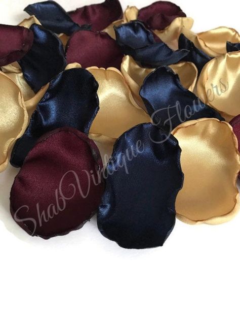 Navy Blue, burgundy and gold 2000 flower petals #partysupplies #celebrate #love #wedding Rose Petals Table Decor, Rose Gold Table Decor, Burgundy And Blush Wedding, Flower Girl Petals, Dessert Table Decor, Bridal Shower Tables, Navy Blue Flowers, Wedding Aisle Decorations, Navy Blue Wedding