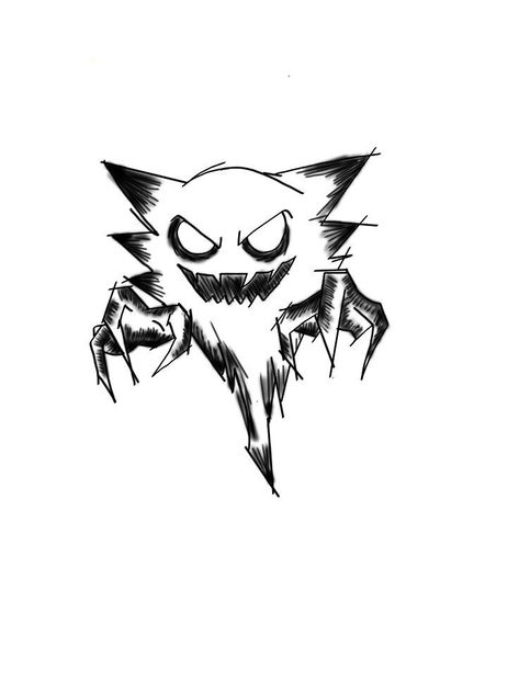 Haunter Pokemon Drawing, Gengar Pokemon Tattoo, Gengar Tattoo Design, Haunter Tattoo, Fnaf Tattoo Ideas, Fortnite Tattoo, Gengar Tattoo, Hunter Pokemon, Haunter Pokemon